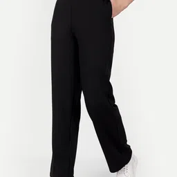 next one Women Straight Fit Black Lycra Blend Trousers image 2
