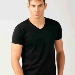 nilan Men Solid V Neck Cotton Blend Beige T-Shirt-picture-19