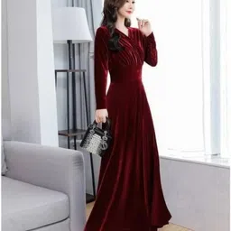 westchic Women Fit and Flare Maroon Maxi/Full Length Dress image 4