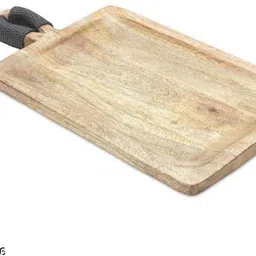 HRB Handicrafts Wooden Serving Tray Set with Rope Handle Natural Finish Tray Serving Set image 2