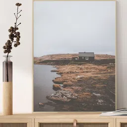 INDIAN CLASSIC ART White Coastal Cabin In Iceland Scandinavian Wall Art-image-80