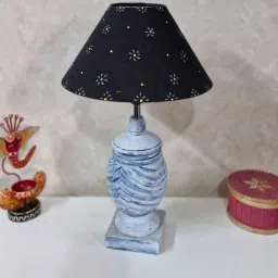 disoo fashions Ring Shaped Handmade Wooden Lamp with Cotton Shade (white & Black) image 3