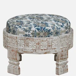 mudramark from pepperfry Timila Mango Wood Foot Stool In White Distressed Finish image 5
