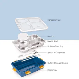kello Stainless Steel Airtight Tiffin Box, 4 Compartment Lunch Box, Spoon & Fork K150 4 Containers Lunch Box image 4