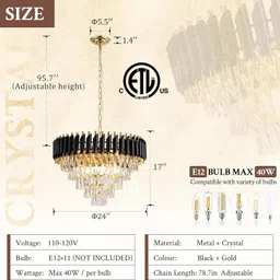 shinefly Black Gold Chandelier 600MM Chandelier Ceiling Lamp image 5