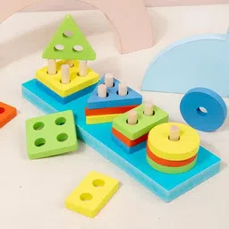 gold leaf Geometric Angle Blocks – Color Shape Sorting & Stacking Learning Toy image 3