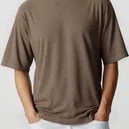 glitchez Men Solid Round Neck Polyester Brown T-Shirt image 2