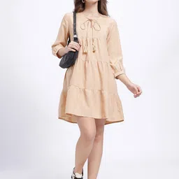 glitchez Women A-line Beige Above Knee/Mid Thigh Length Dress-picture-16