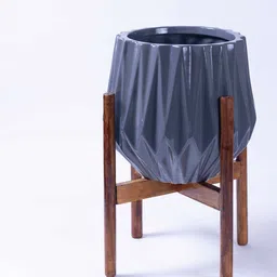 harla arts Precious Horcrux (Large) Grey Porcelain Floor Planters With Stand image 3