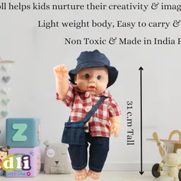 ladli Golu Baba Postman Cute Little Boy in Teddy R/W Check Dress Doll for Kids image 2
