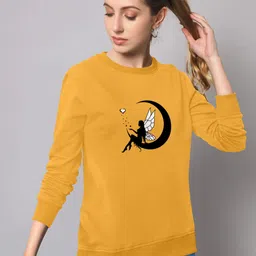 zentworld Women Printed Round Neck Cotton Blend Yellow T-Shirt image 3