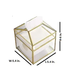 lamjum Square Gold Glass & Metal Tissue Box image 2
