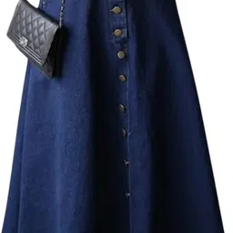 ts fashion Women Solid A-line Blue Skirt-picture-30