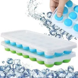 flynhigh Ice Cube for Freezer with Lid 21 Cavaties with Pop Up Easy Release bg 110 Blue, Green Silicone Ice Ball Tray image 1