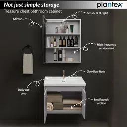 plantex Vanity for Bathroom/Cabinet with Wash Basin & Mirror/Bathroom Organizer- NZBC-24 Wall Hung Basin image 5