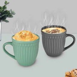 urban chef Hancrafted Ceramic Grey And Green 350 ML Coffee Mug Set of 2 image 1