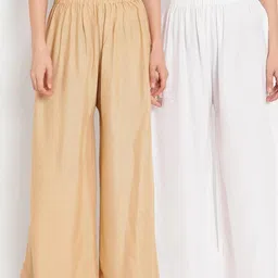 uniqvibs Pack of 2 Women Flared White, Cream Viscose Rayon Trousers-picture-12