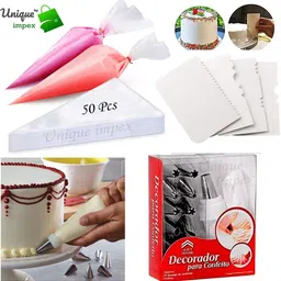 unique impex 1-Washable & Reusable piping bag & coupler - 12 Piece Steel Nozzles Cake Decorating Set Frosting Icing Piping Bag Tips With Steel Nozzles Muffin Dessert Decorators & 4 Pcs Multi-design Icing Scraper set Kitchen Tool Set-picture-12