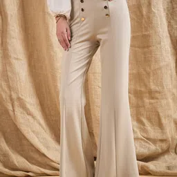 sassafras Women Regular Fit Beige Viscose Rayon Trousers image 2