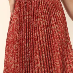 zwerlon Women Printed Pleated Red, Beige Skirt image 4