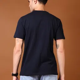 v-mart Men Solid Round Neck Cotton Blend Blue T-Shirt image 3