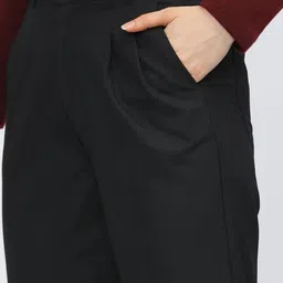 tokyo talkies Women Tapered Black Cotton Blend Trousers image 4