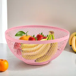 kuber industries Multipurpose Mesh Fruit Basket For Dining Table | HW-14-PNK | Pink Stainless Steel Fruit & Vegetable Basket image 2