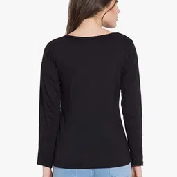 smart colors Black Full Sleeve T-Shirts for Women Women Solid Round Neck Cotton Blend Black T-Shirt image 2