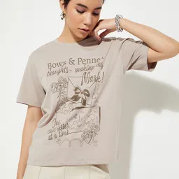 max URB_N Women Printed Round Neck Pure Cotton Beige T-Shirt-picture-12
