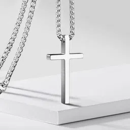 lxlook Necklace silver prayer cross pendent chain for men women stainless steel Silver Silver Locket Set-picture-26