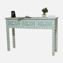 menthome Orpheus Bone Inlay Writing Table In Turquoise Colour image 3