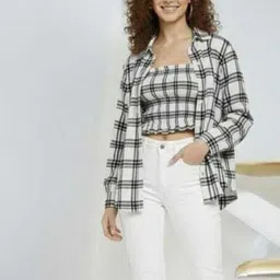 Women Regular Fit Checkered Spread Collar Casual Shirt-image-47