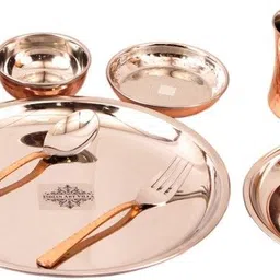 indianartvilla Pack of 10 Copper Steel Copper Thali Dinner Set,Serveware & Dinnerware Dinner Set image 1