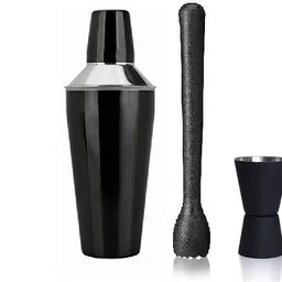dynore Stainless Steel 3 Pcs Muddler Bar Set- Black PVC Muddler, Black Peg Measure- 20/40 ml, Black Cocktail Shaker- 750 ml 3 - Piece Bar Set-picture-28