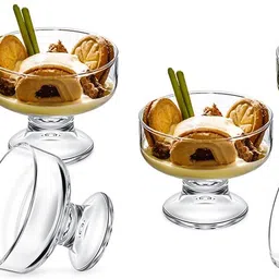 avastro Glass Dessert Bowl Stemmed Ice Cream Cups, Short Stem Milkshake Bowls with Handles image 1