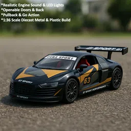 sipperly Sports GT AudiR8 Diecast Car 1:36 Scale Metal with Light, Sound & Openable Doors-picture-18