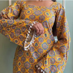 kunjoo Casual Flared Sleeves Printed, Ethnic Motifs Women Yellow Top-picture-10