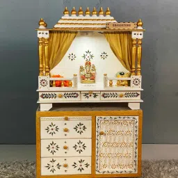 d'dass Glossy White MDF & Sheesham Wood Floor Rested Mandir Without Door image 3
