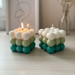 pickkart Bubble Candle, Decorative Ombre Green and White, Modern Geometric Design Candle image 1