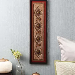 clasicraft Red & Brown Beads Raw Silk Framed Wall Art image 1