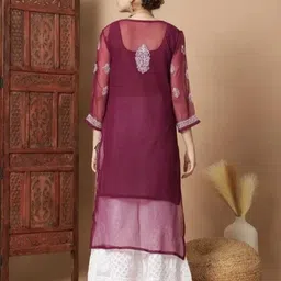khhaannsshheraj Women Georgette Kurta Sharara Dupatta Set image 2