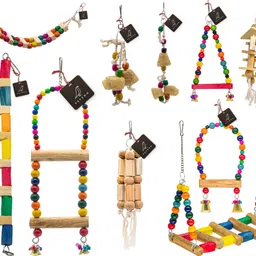 petzoo Bird Toys Combo Of 10 Cage Accessory For budgies, & All Big Birds & Parrots Wooden Chew Toy, Training Aid, Perch For Bird-picture-23