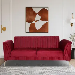 casacraft from pepperfry Brio Velvet Fabric 3 Seater Sofa in Textured Red Color-picture-13