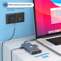 PORTRONICS Mport 11C 11-in-1 USB Type C to USB Type C, USB 3.0 Type A, LAN Port, 3.5mm Stereo, SD Card Slot, TF Card, VGA Port, HDMI Multi-Port Hub (Up to 10 Gbps Data Transfer, Grey) image 3
