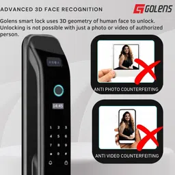 GOLENS X28 Smart Lock 8 Ways Unlocking |3D Face ID| Fingerprint | Mobile App | RFID Card | PIN | OTP |Key Smart Door Lock image 5