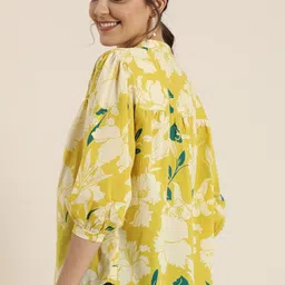 devi creation Casual Puff Sleeves Floral Print Women Yellow Top image 2