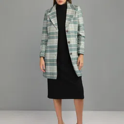 honnete 100 % Polyester Checkered Coat For Women image 1