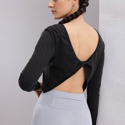 hrx by hrithik roshan Women Solid Round Neck Pure Cotton Black T-Shirt-picture-12