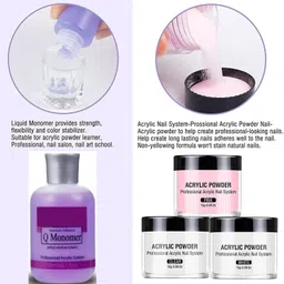 ruby face Nail Kit Acrylic Powder and Monomer Set with Nail Brush, Pink White Clear image 3