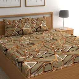 cg homes Golden Abstract 180 TC Microfiber Double Queen Bedsheet With 2 Pillow Covers-picture-11